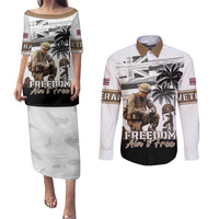 Hawaii Veterans Day Couples Matching Puletasi and Long Sleeve Button Shirt Honor The Fallen Flag Grunge Style LT05 White - Polynesian Pride