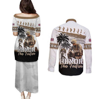 Hawaii Veterans Day Couples Matching Puletasi and Long Sleeve Button Shirt Honor The Fallen Flag Grunge Style LT05 - Polynesian Pride