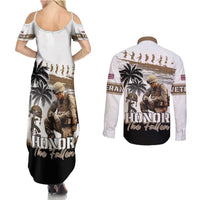 Hawaii Veterans Day Couples Matching Summer Maxi Dress and Long Sleeve Button Shirt Honor The Fallen Flag Grunge Style LT05 - Polynesian Pride