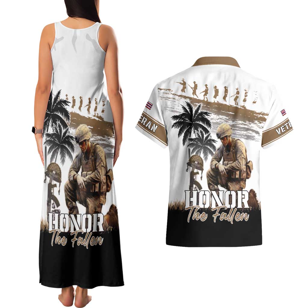 Hawaii Veterans Day Couples Matching Tank Maxi Dress and Hawaiian Shirt Honor The Fallen Flag Grunge Style LT05 - Polynesian Pride