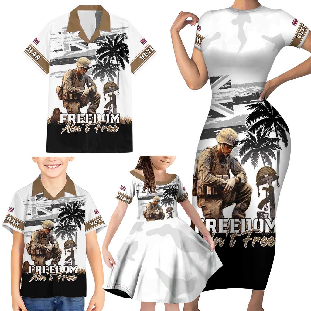 Hawaii Veterans Day Family Matching Short Sleeve Bodycon Dress and Hawaiian Shirt Honor The Fallen Flag Grunge Style LT05 - Polynesian Pride