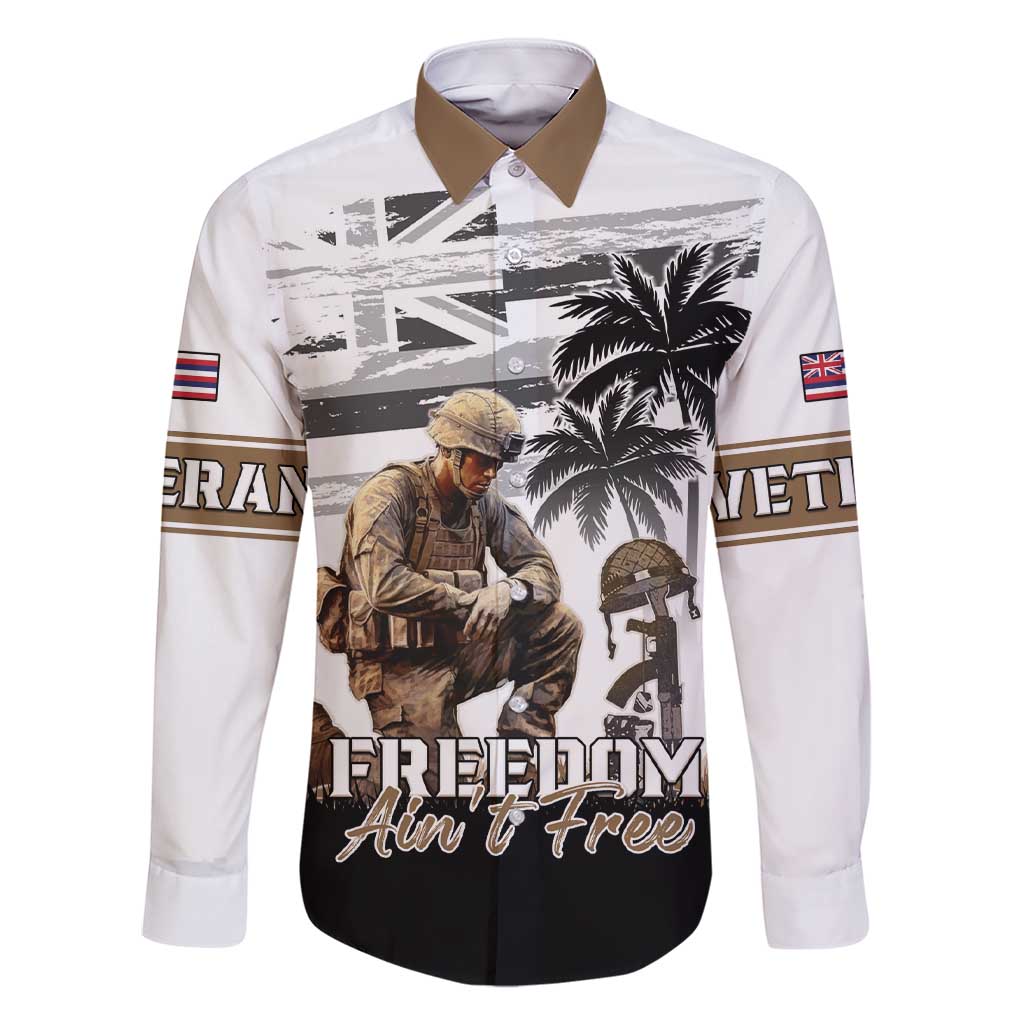 Hawaii Veterans Day Family Matching Short Sleeve Bodycon Dress and Hawaiian Shirt Honor The Fallen Flag Grunge Style LT05 Dad's Shirt - Long Sleeve White - Polynesian Pride
