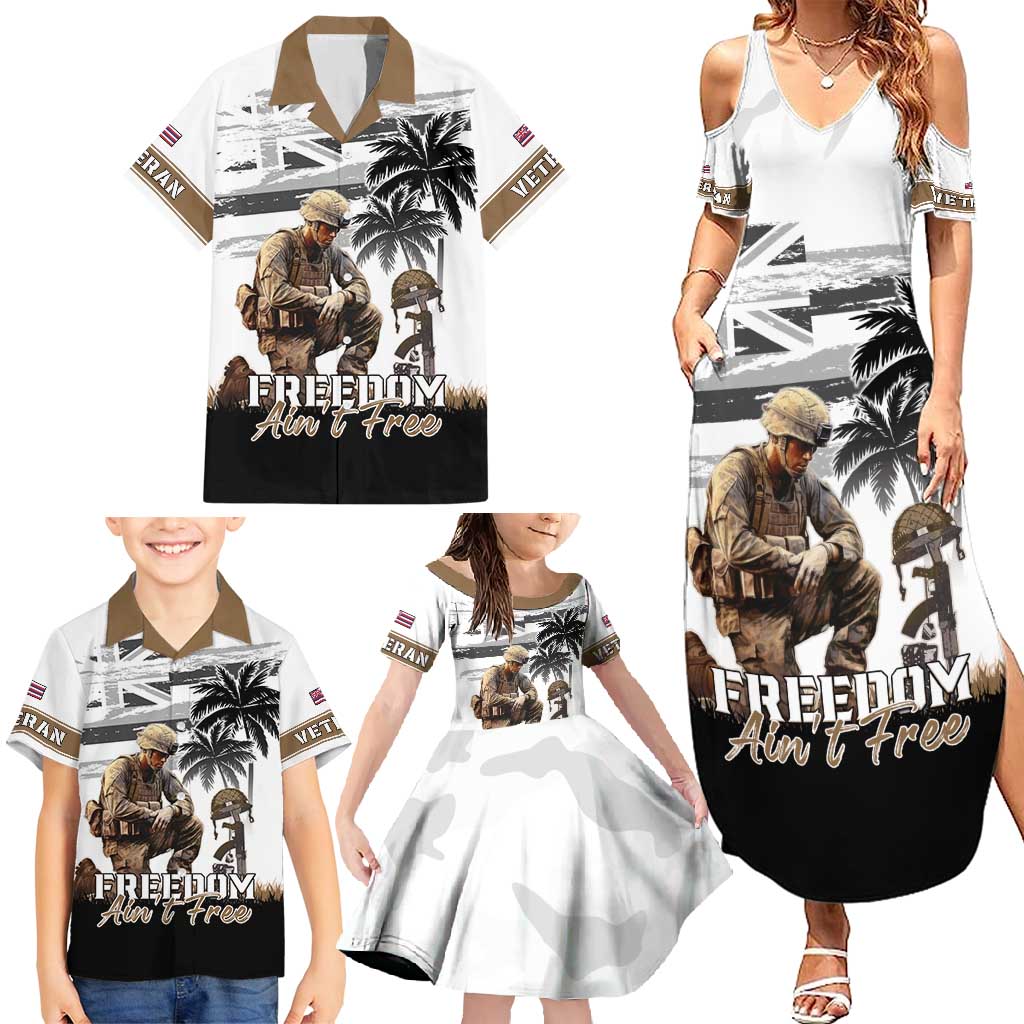 Hawaii Veterans Day Family Matching Summer Maxi Dress and Hawaiian Shirt Honor The Fallen Flag Grunge Style LT05 - Polynesian Pride
