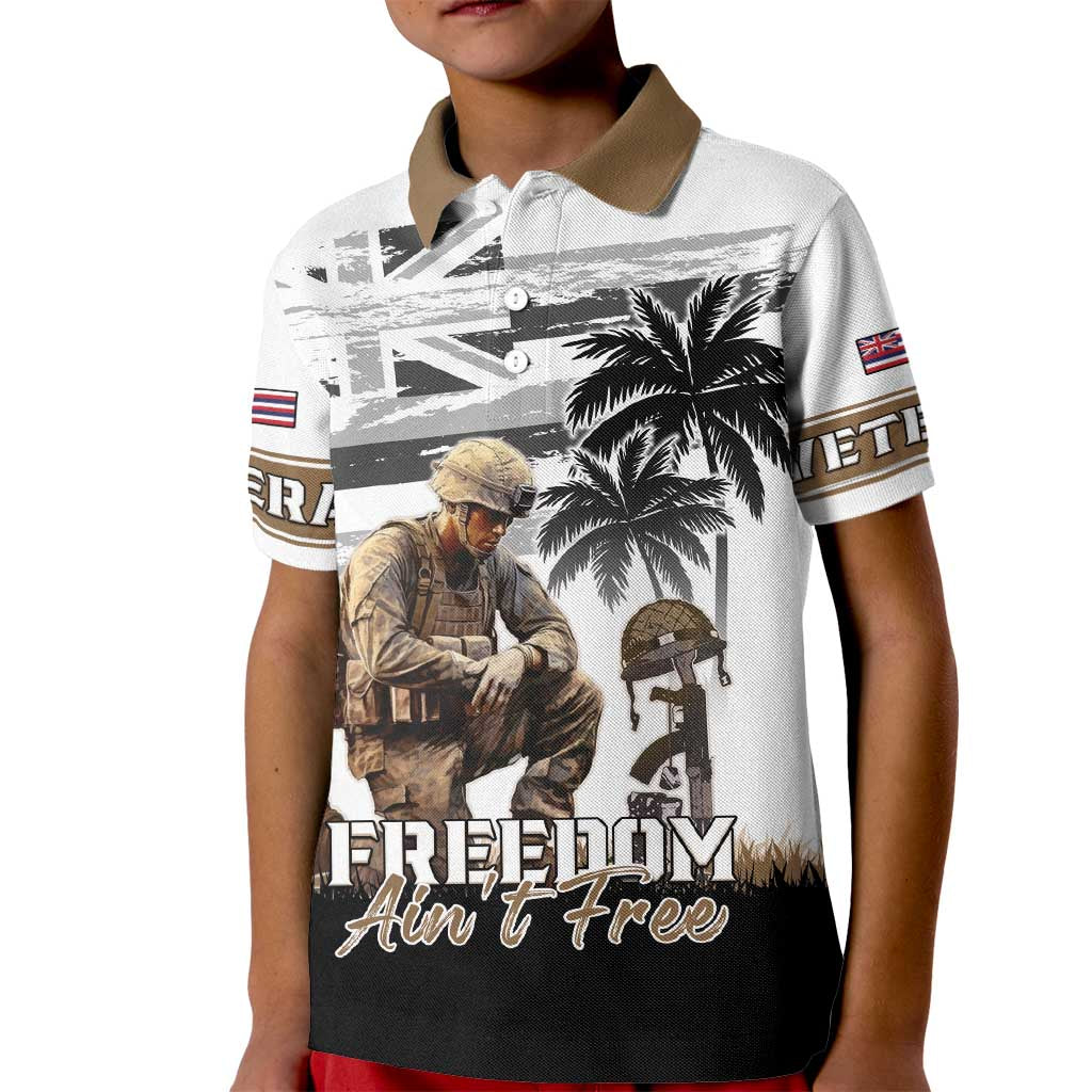 Hawaii Veterans Day Kid Polo Shirt Honor The Fallen Flag Grunge Style