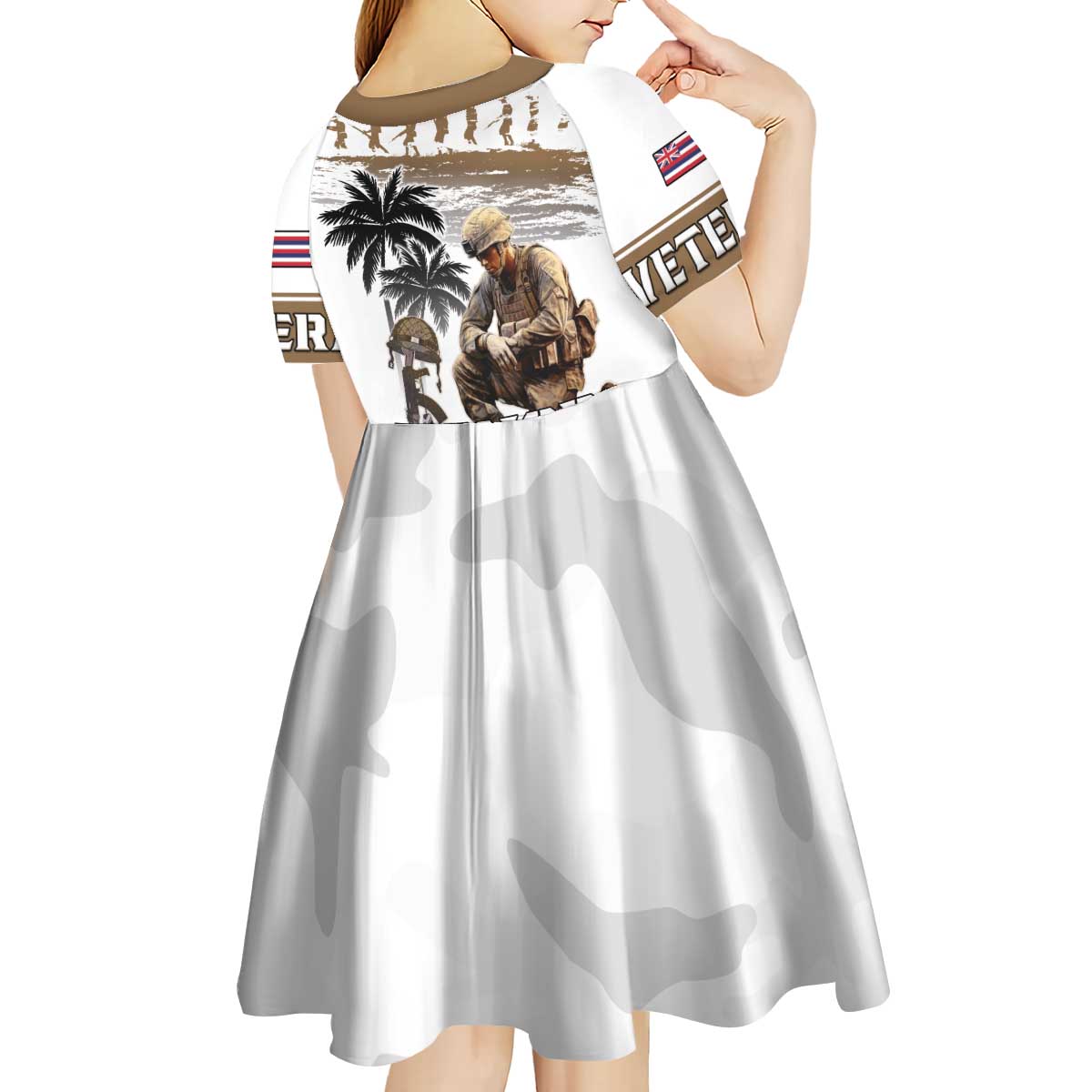 Hawaii Veterans Day Kid Short Sleeve Dress Honor The Fallen Flag Grunge Style