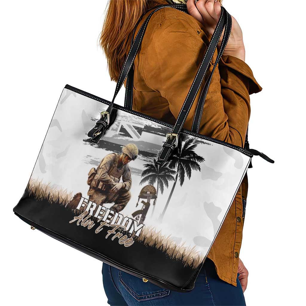 Hawaii Veterans Day Leather Tote Bag Honor The Fallen Flag Grunge Style LT05 - Polynesian Pride