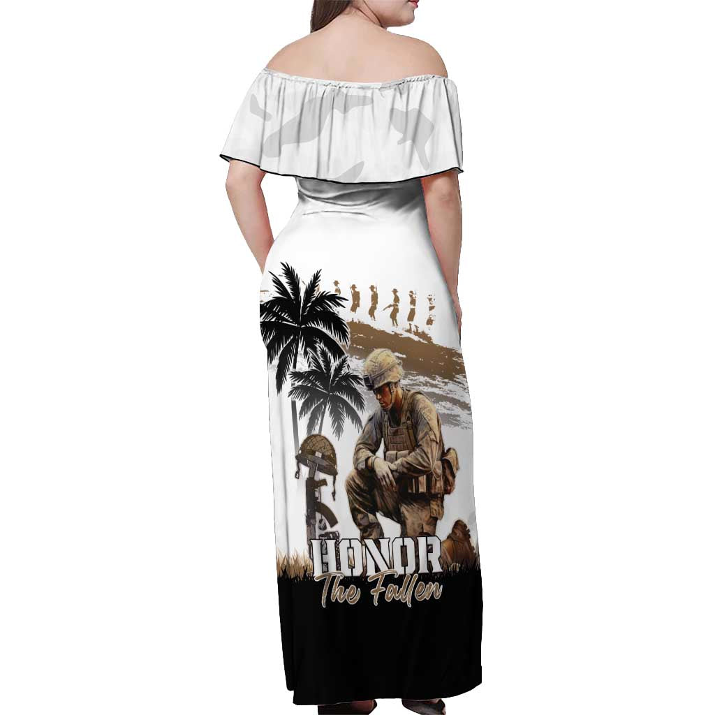 Hawaii Veterans Day Off Shoulder Maxi Dress Honor The Fallen Flag Grunge Style LT05 - Polynesian Pride