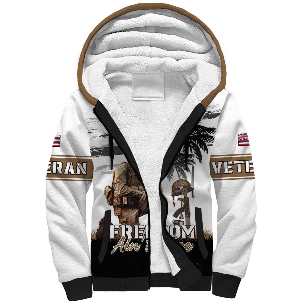 Hawaii Veterans Day Sherpa Hoodie Honor The Fallen Flag Grunge Style LT05 Unisex White - Polynesian Pride