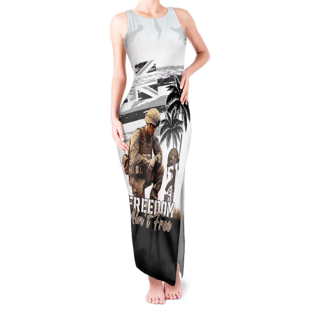 Hawaii Veterans Day Tank Maxi Dress Honor The Fallen Flag Grunge Style LT05 Women White - Polynesian Pride