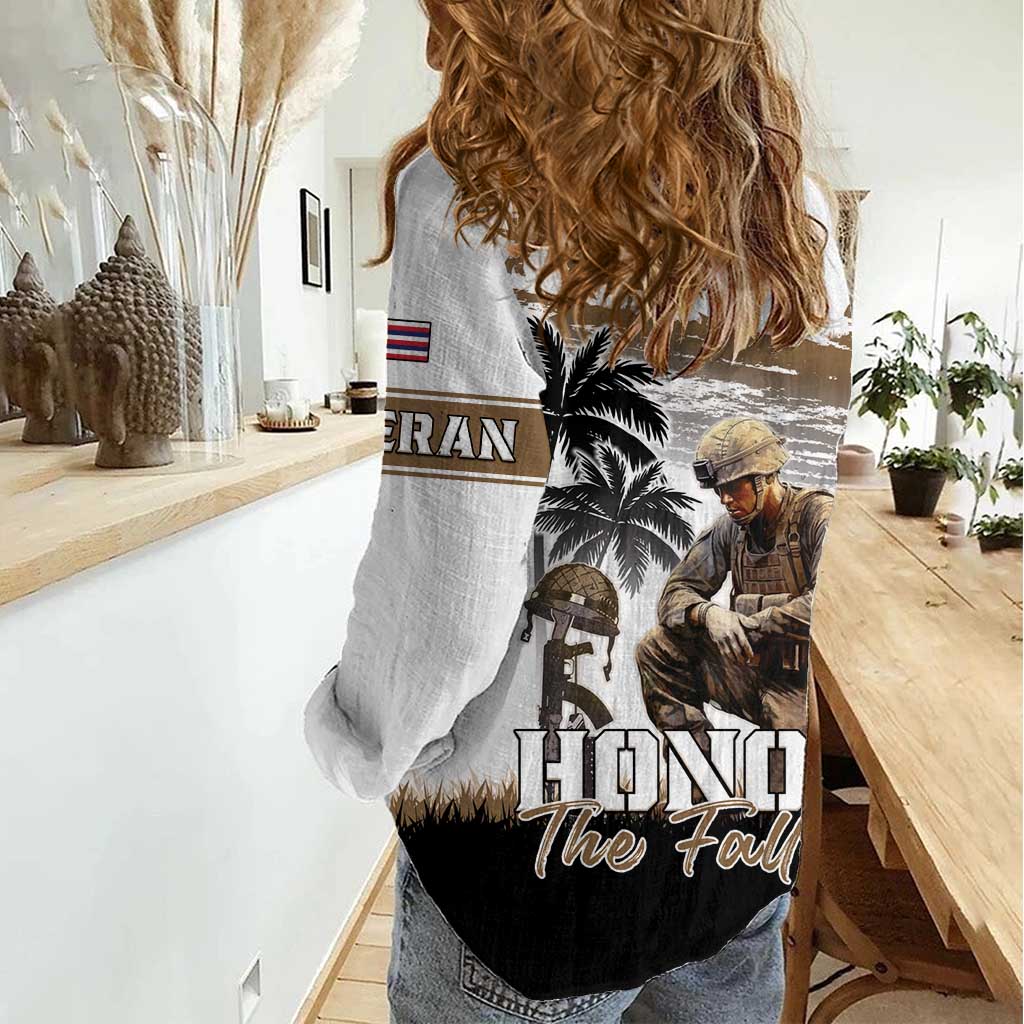 Hawaii Veterans Day Women Casual Shirt Honor The Fallen Flag Grunge Style
