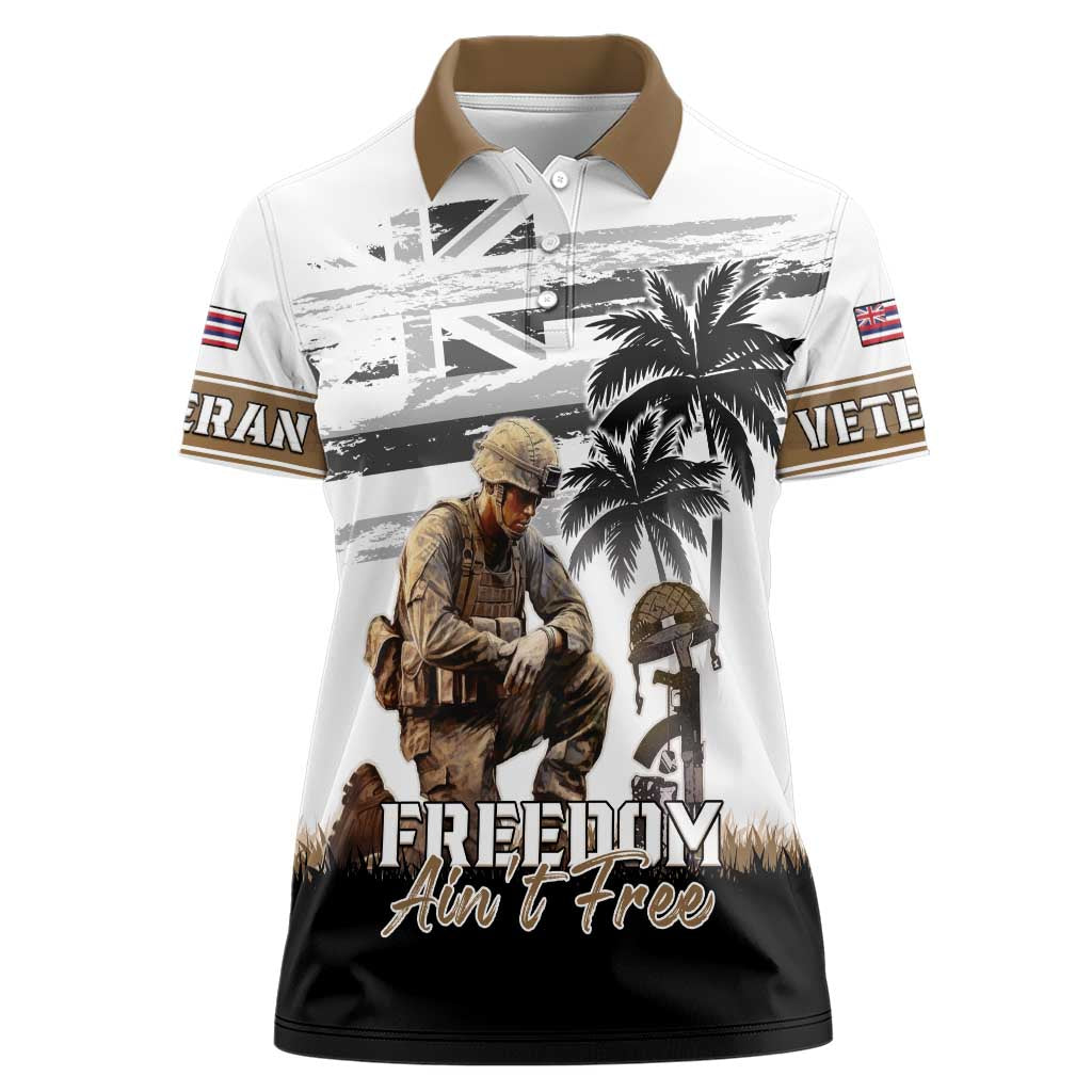 Hawaii Veterans Day Women Polo Shirt Honor The Fallen Flag Grunge Style