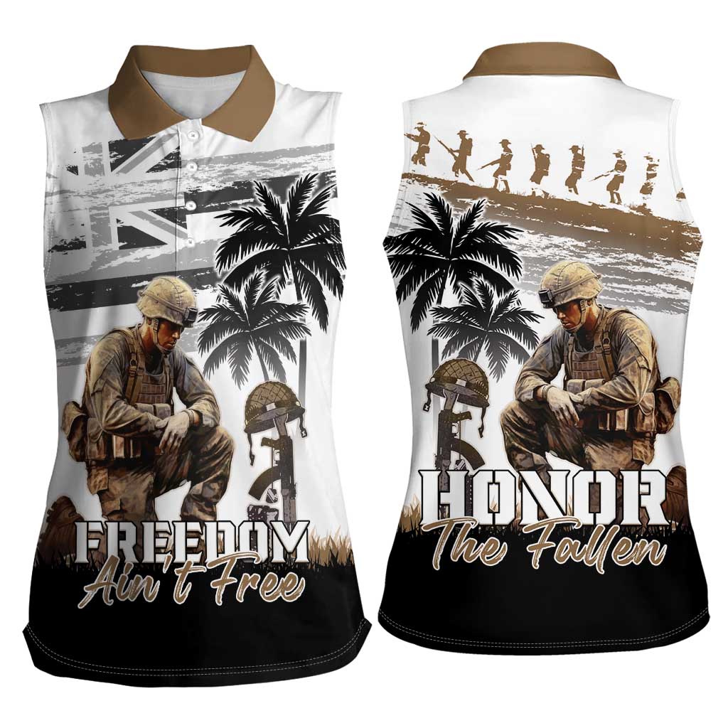Hawaii Veterans Day Women Sleeveless Polo Shirt Honor The Fallen Flag Grunge Style