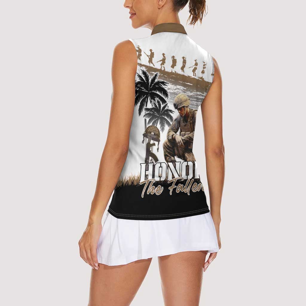 Hawaii Veterans Day Women Sleeveless Polo Shirt Honor The Fallen Flag Grunge Style