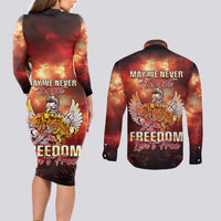 Hawaii Veterans Day Couples Matching Long Sleeve Bodycon Dress and Long Sleeve Button Shirt May We Never Forget Freedom Isn't Free LT05 - Polynesian Pride