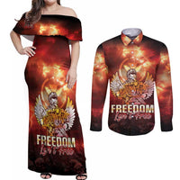Hawaii Veterans Day Couples Matching Off Shoulder Maxi Dress and Long Sleeve Button Shirt May We Never Forget Freedom Isn't Free LT05 Red - Polynesian Pride