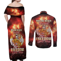 Hawaii Veterans Day Couples Matching Off Shoulder Maxi Dress and Long Sleeve Button Shirt May We Never Forget Freedom Isn't Free LT05 - Polynesian Pride