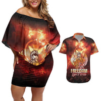 Hawaii Veterans Day Couples Matching Off Shoulder Short Dress and Hawaiian Shirt May We Never Forget Freedom Isn't Free LT05 Red - Polynesian Pride
