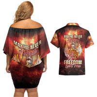 Hawaii Veterans Day Couples Matching Off Shoulder Short Dress and Hawaiian Shirt May We Never Forget Freedom Isn't Free LT05 - Polynesian Pride