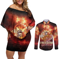 Hawaii Veterans Day Couples Matching Off Shoulder Short Dress and Long Sleeve Button Shirt May We Never Forget Freedom Isn't Free LT05 Red - Polynesian Pride