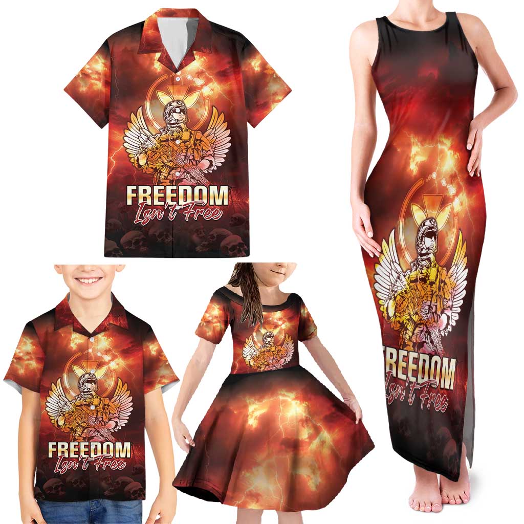 Hawaii Veterans Day Family Matching Tank Maxi Dress and Hawaiian Shirt May We Never Forget Freedom Isn't Free LT05 - Polynesian Pride