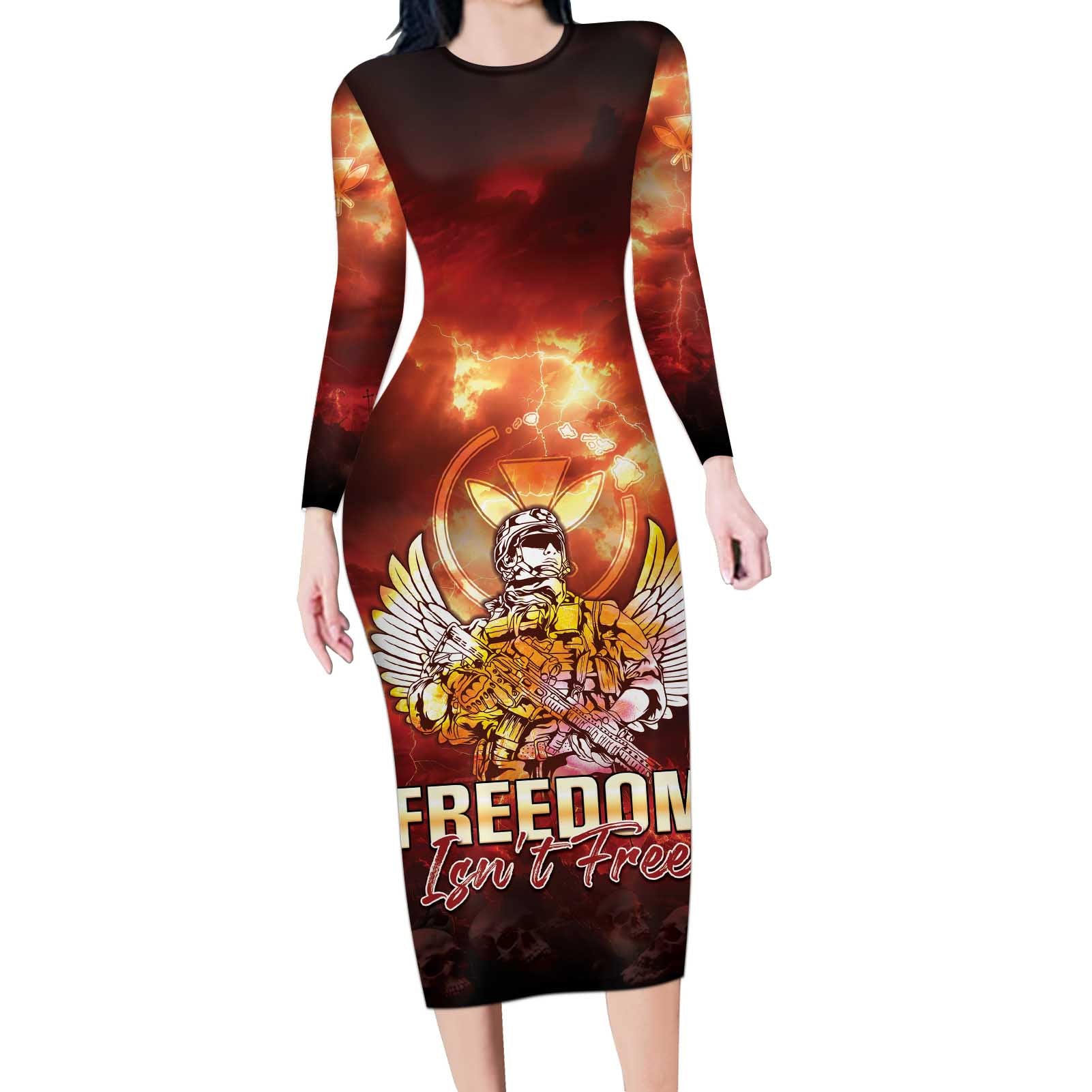 Hawaii Veterans Day Long Sleeve Bodycon Dress May We Never Forget Freedom Isn't Free