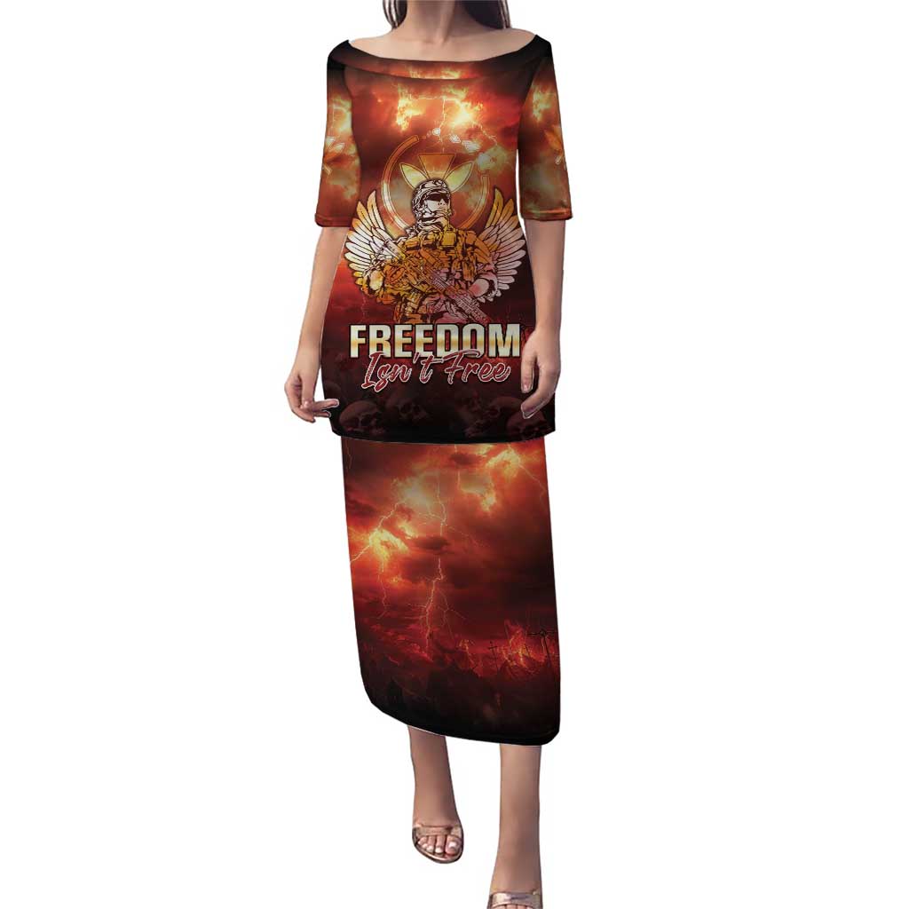 Hawaii Veterans Day Puletasi May We Never Forget Freedom Isn't Free LT05 Long Dress Red - Polynesian Pride