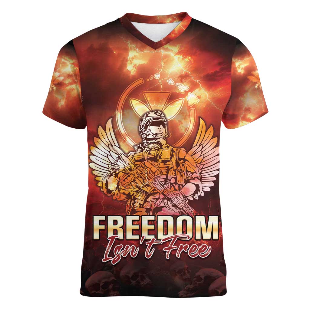 Hawaii Veterans Day Women V-Neck T-Shirt May We Never Forget Freedom Isn't Free LT05 Female Red - Polynesian Pride
