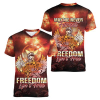 Hawaii Veterans Day Women V-Neck T-Shirt May We Never Forget Freedom Isn't Free LT05 - Polynesian Pride