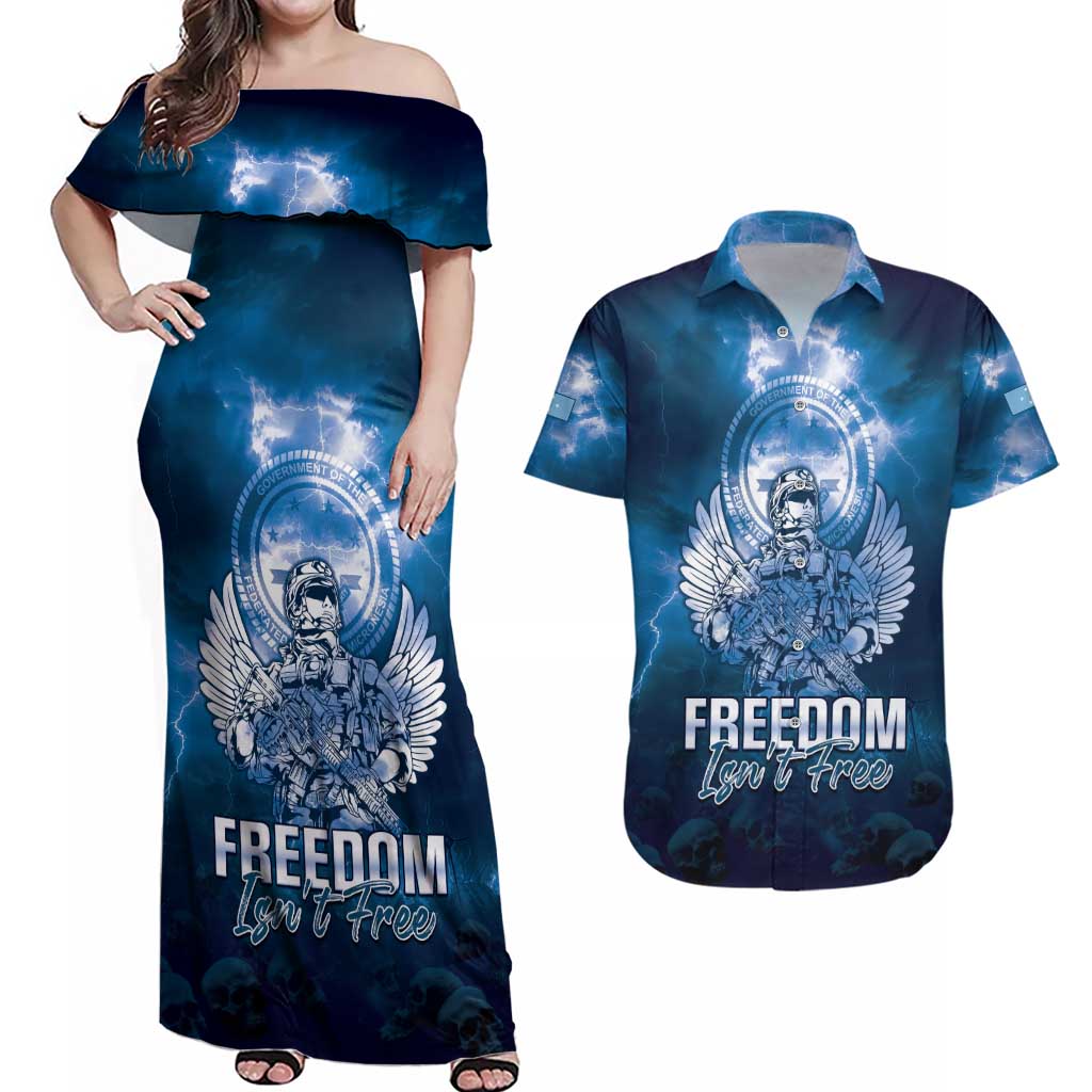 Federated States of Micronesia Veterans Day Couples Matching Off Shoulder Maxi Dress and Hawaiian Shirt May We Never Forget Freedom Isn't Free