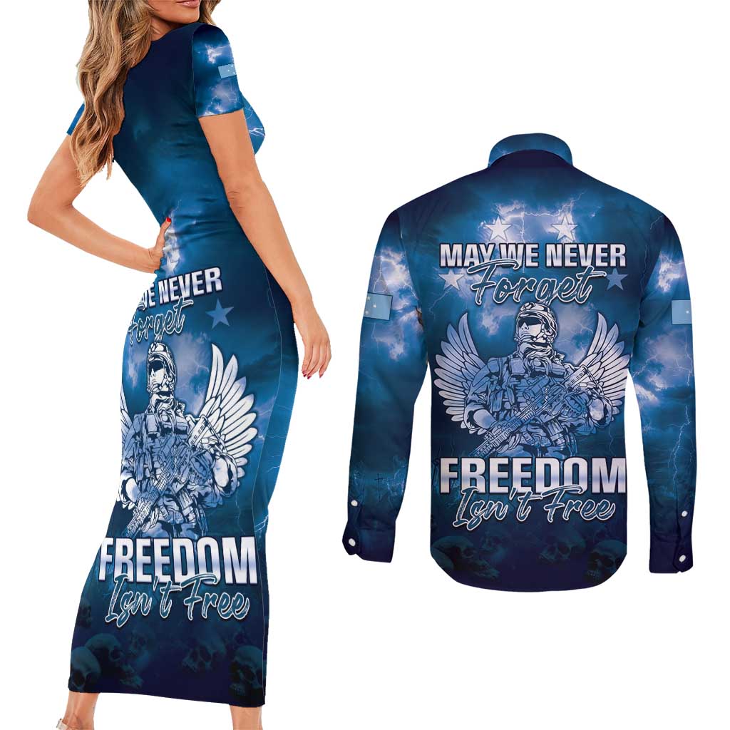 Federated States of Micronesia Veterans Day Couples Matching Short Sleeve Bodycon Dress and Long Sleeve Button Shirt May We Never Forget Freedom Isn't Free