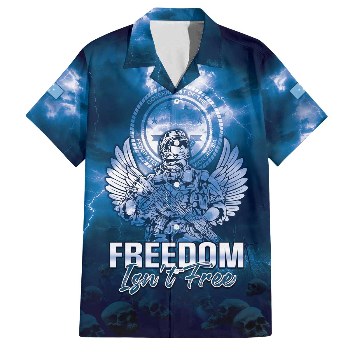 Federated States of Micronesia Veterans Day Family Matching Off The Shoulder Long Sleeve Dress and Hawaiian Shirt May We Never Forget Freedom Isn't Free