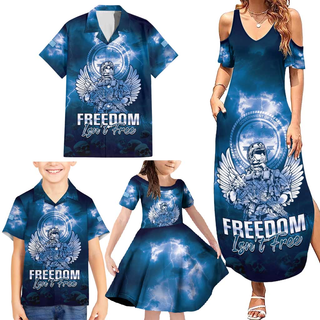 Federated States of Micronesia Veterans Day Family Matching Summer Maxi Dress and Hawaiian Shirt May We Never Forget Freedom Isn't Free