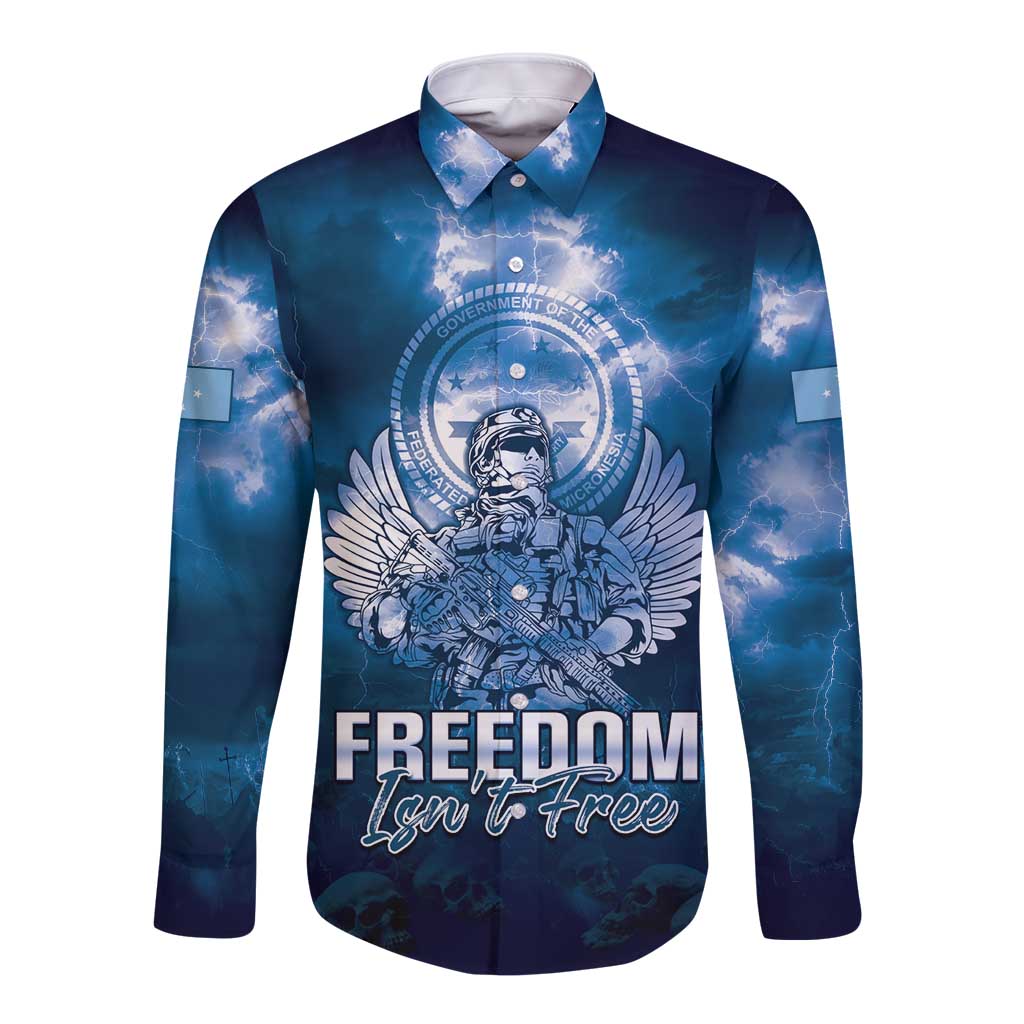 Federated States of Micronesia Veterans Day Long Sleeve Button Shirt May We Never Forget Freedom Isn't Free