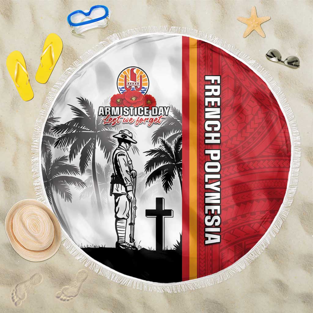French Polynesia Armistice Day Beach Blanket Lest We Forget Flag Style LT05 One Size 150cm Red - Polynesian Pride