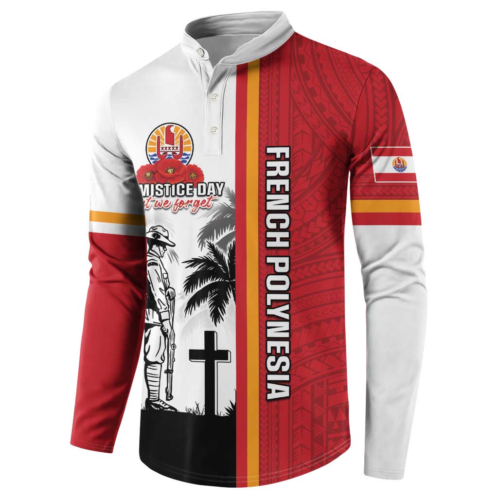 French Polynesia Armistice Day Button Sweatshirt Lest We Forget Flag Style LT05 - Polynesian Pride