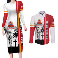 French Polynesia Armistice Day Couples Matching Long Sleeve Bodycon Dress and Long Sleeve Button Shirt Lest We Forget Flag Style LT05 Red - Polynesian Pride