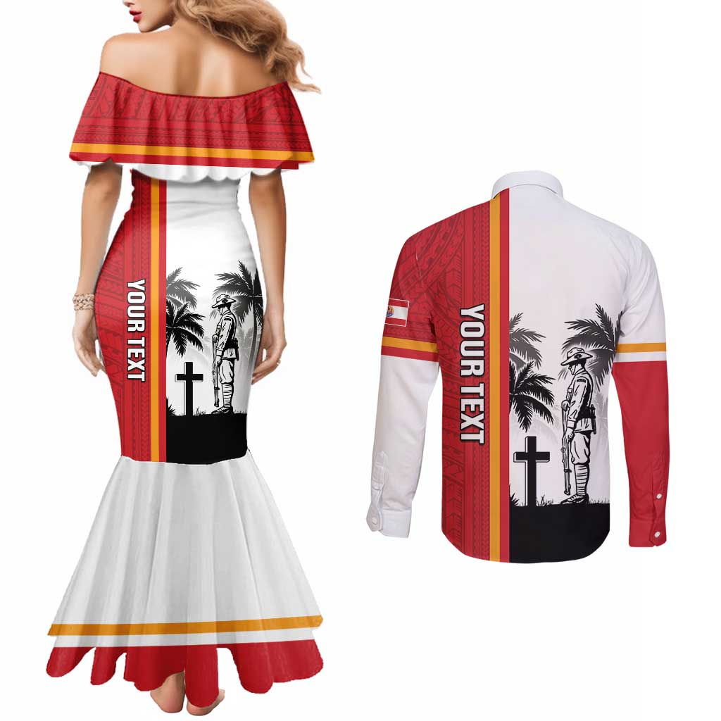 French Polynesia Armistice Day Couples Matching Mermaid Dress and Long Sleeve Button Shirt Lest We Forget Flag Style LT05 - Polynesian Pride