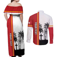 French Polynesia Armistice Day Couples Matching Off Shoulder Maxi Dress and Long Sleeve Button Shirt Lest We Forget Flag Style LT05 - Polynesian Pride