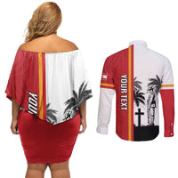 French Polynesia Armistice Day Couples Matching Off Shoulder Short Dress and Long Sleeve Button Shirt Lest We Forget Flag Style LT05 - Polynesian Pride