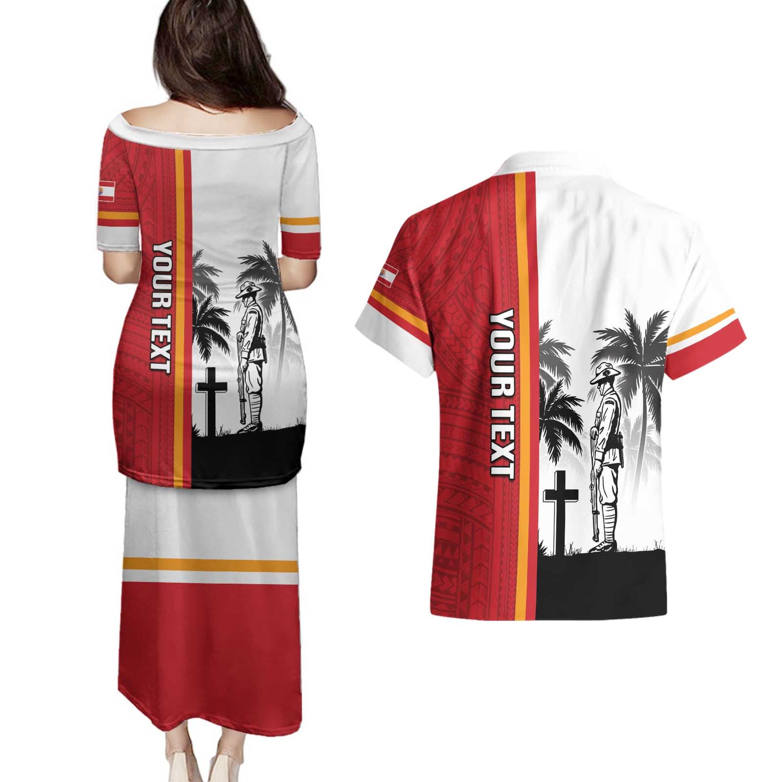 French Polynesia Armistice Day Couples Matching Puletasi and Hawaiian Shirt Lest We Forget Flag Style LT05 - Polynesian Pride