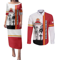 French Polynesia Armistice Day Couples Matching Puletasi and Long Sleeve Button Shirt Lest We Forget Flag Style LT05 Red - Polynesian Pride