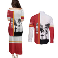 French Polynesia Armistice Day Couples Matching Puletasi and Long Sleeve Button Shirt Lest We Forget Flag Style LT05 - Polynesian Pride