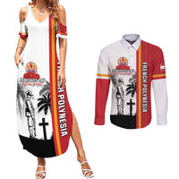 French Polynesia Armistice Day Couples Matching Summer Maxi Dress and Long Sleeve Button Shirt Lest We Forget Flag Style LT05 Red - Polynesian Pride