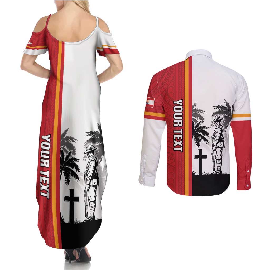 French Polynesia Armistice Day Couples Matching Summer Maxi Dress and Long Sleeve Button Shirt Lest We Forget Flag Style LT05 - Polynesian Pride