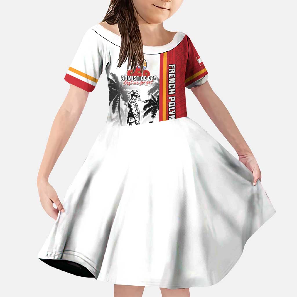 French Polynesia Armistice Day Family Matching Tank Maxi Dress and Hawaiian Shirt Lest We Forget Flag Style LT05 Daughter's Dress Red - Polynesian Pride
