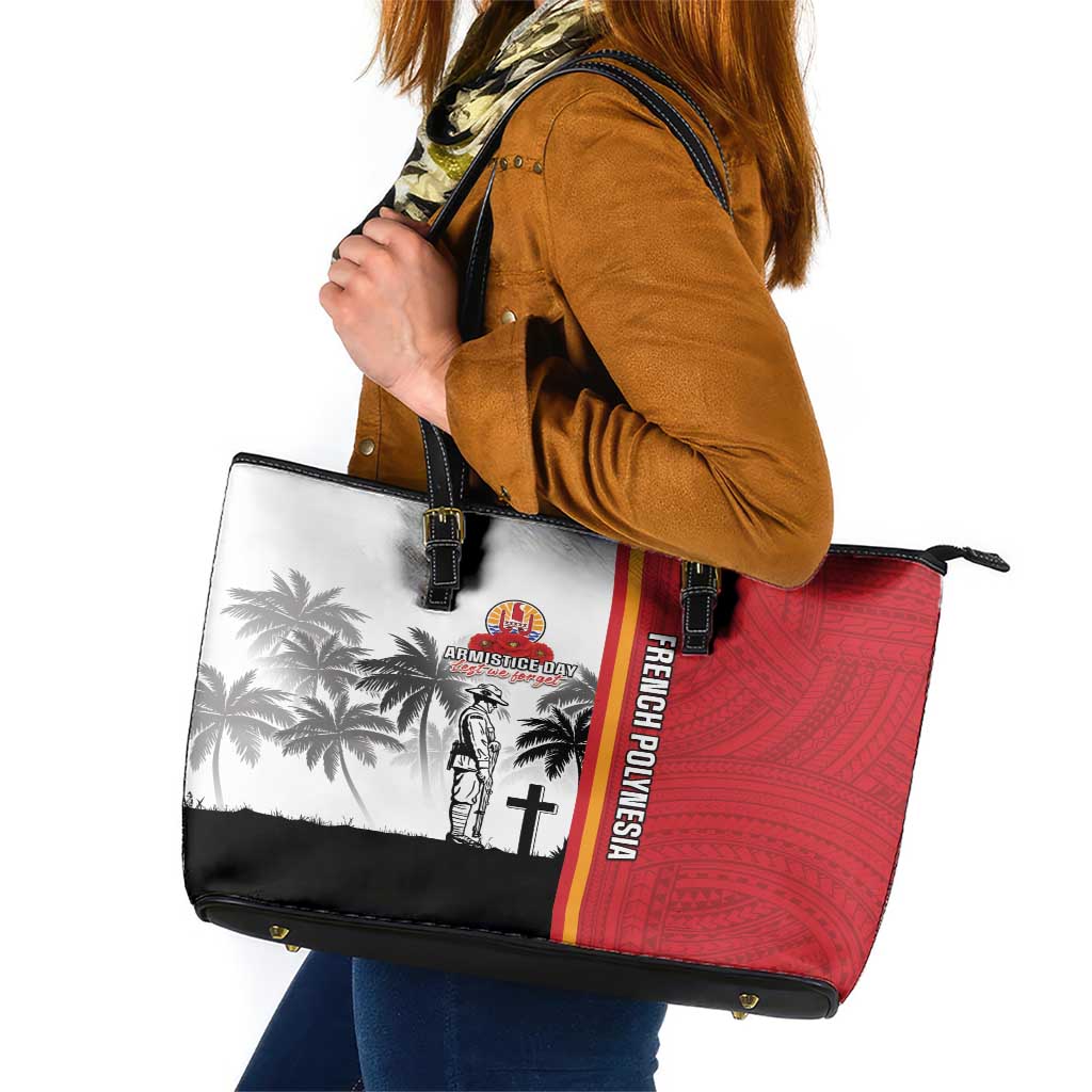 French Polynesia Armistice Day Leather Tote Bag Lest We Forget Flag Style LT05 Red - Polynesian Pride