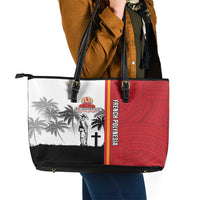 French Polynesia Armistice Day Leather Tote Bag Lest We Forget Flag Style LT05 - Polynesian Pride