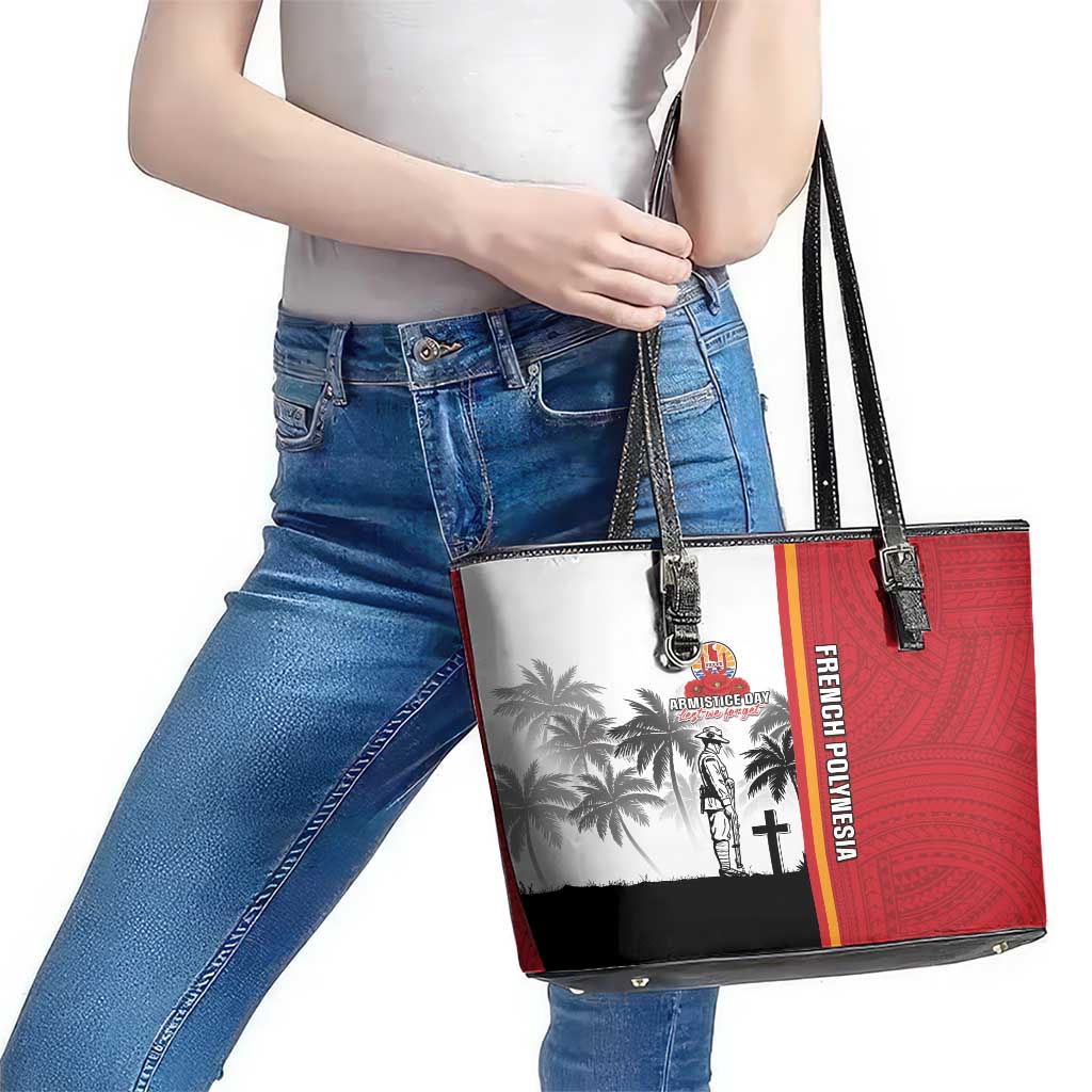 French Polynesia Armistice Day Leather Tote Bag Lest We Forget Flag Style LT05 - Polynesian Pride