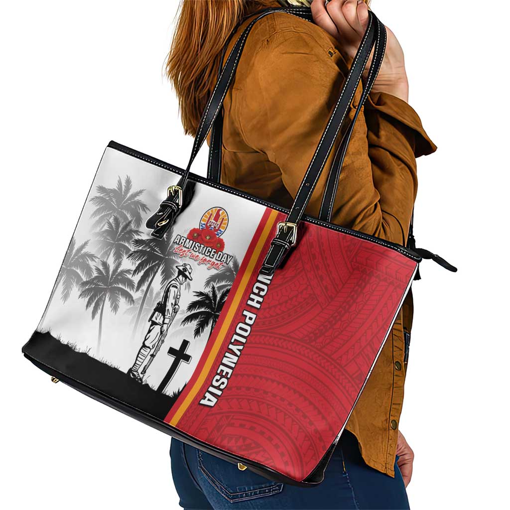French Polynesia Armistice Day Leather Tote Bag Lest We Forget Flag Style LT05 - Polynesian Pride