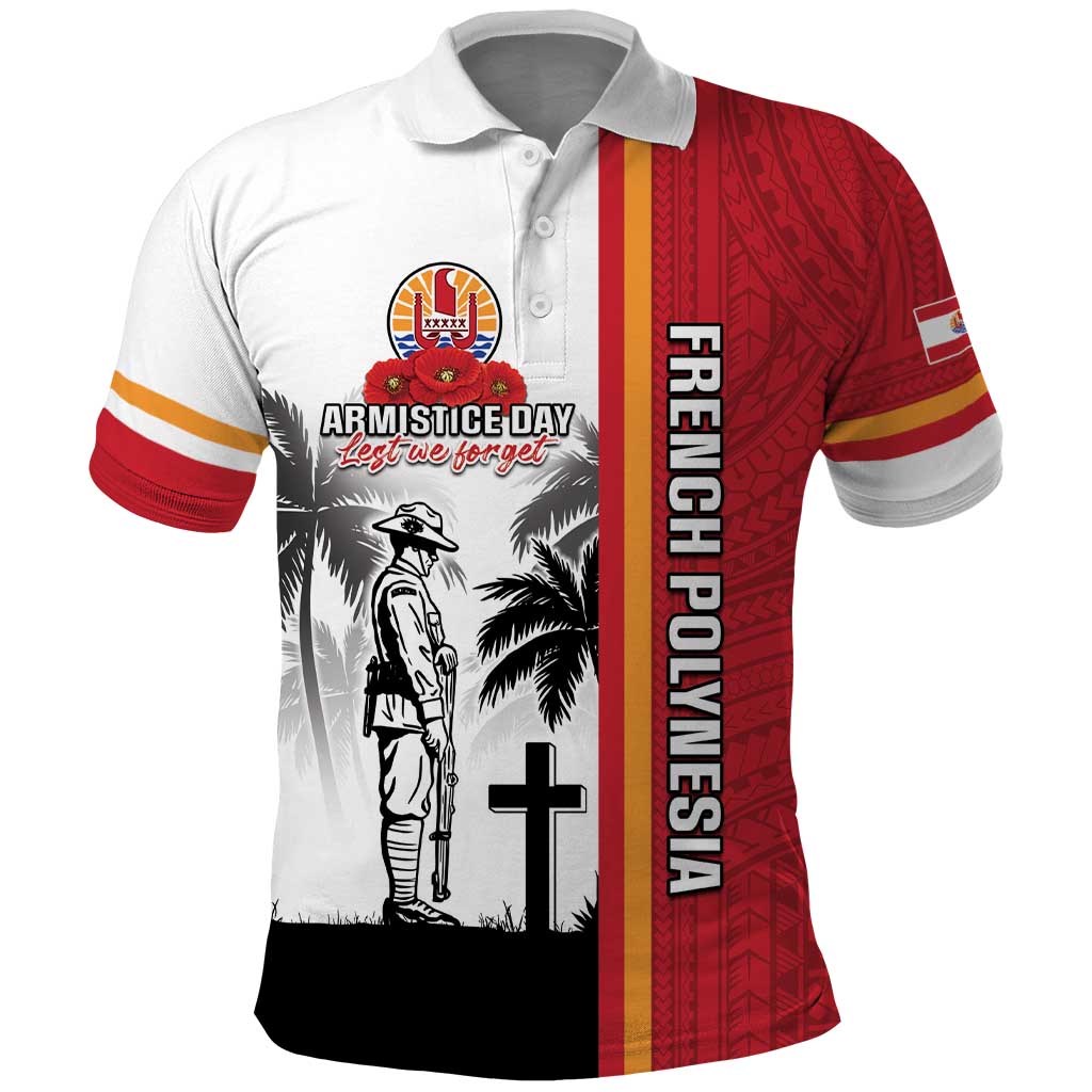 French Polynesia Armistice Day Polo Shirt Lest We Forget Flag Style